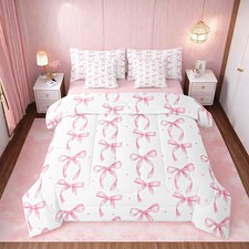 Erosebridal Girls Pink Bow Full Comforter Set with Sheets,Kawaii Bowknot Bedd...