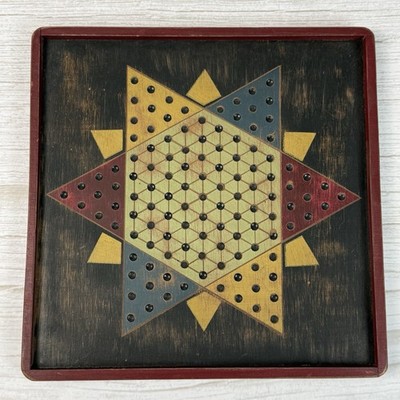 Vintage 1999 Tender Heart Treasure Chinese Checkers 9.5'' Square Wood Board Game