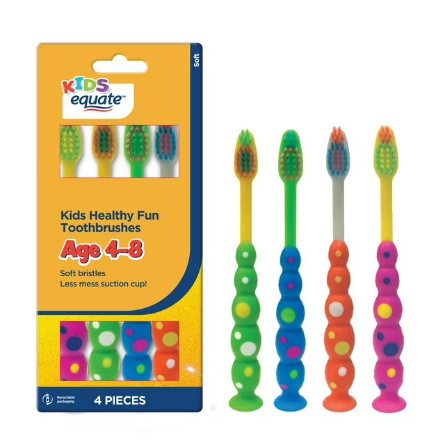 For Kids Ages 4 To 8 With Suction Cup,healthy Fun,soft Bristles 4ct