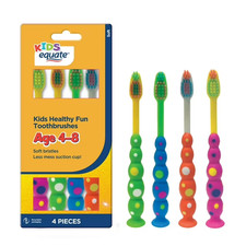 Toothbrushes for kids Ages 4 to 8 with Suction Cup,Healthy Fun,Soft Bristles 4ct