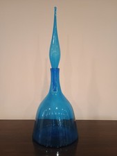 Blenko Art Glass 6122 Turquoise Blue Decanter w/ Stopper Wayne Husted Design