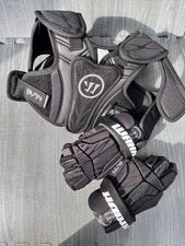 Warrior Burn Next Black Lacrosse Lax Shoulder Pads and Gloves Youth M
