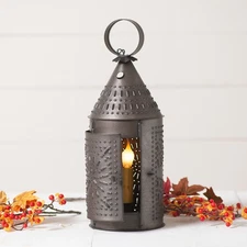 15-Inch Electric Punched Tin Lantern in Kettle Black - USA Handmade Accent Light