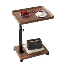 C-Shaped End Table w/Swivel Top Height-Adjustable Sofa Side Table with Wheels