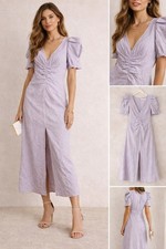 ASTR the Label Purple Midi Dress Ruffle Sleeve Front Slit Textured Romantic XS