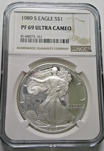 1989 S AMERICAN SILVER EAGLE PROOF DOLLAR 1 OZ NGC PF69 UCAM