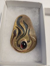 Ciondolo messicano uomo vintage, argento,rame e bronzo pietra preziosa rossa,2,5"x1,5"