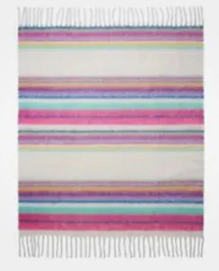 Manta FREE PEOPLE Flecos Skye Rosa Azul Blanco Rayas ENVÍO GRATIS Foto 2 de 4