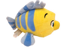 Vintage Disney Store Little Mermaid Flounder The Fish 8" Plush Toy. Yellow blue