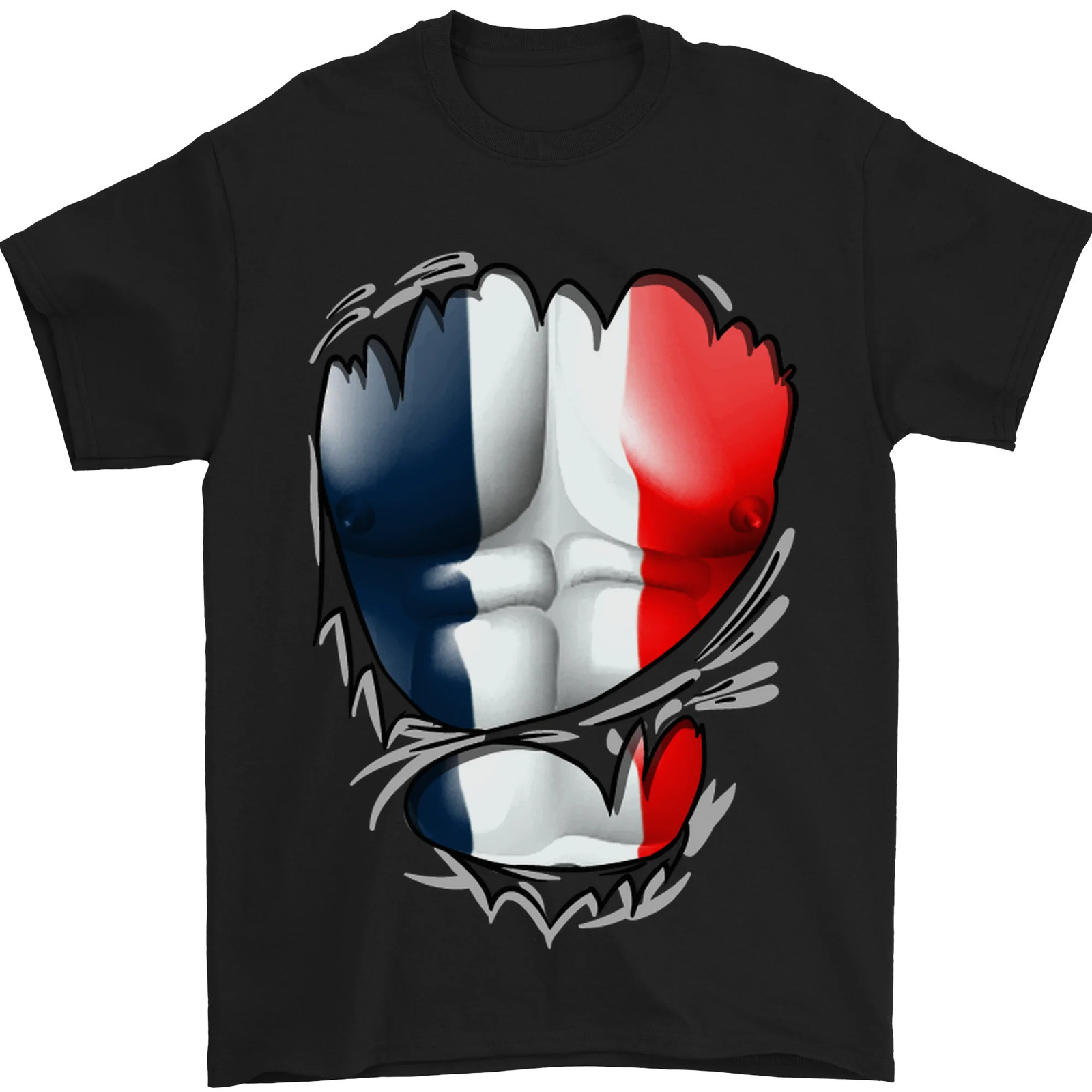 Gimnasio Francés Tricolor Bandera Músculos Francia Hombre Camiseta 100% Algodón
