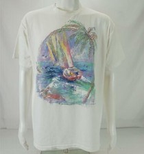VTG 1992 Insana-Tees Sailboat Hilton Head T-Shirt Made in USA White Men's XL