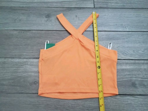 SHEIN women's polyester blend orange stretch criss-cross neck sexy crop top S - Picture 3 of 4