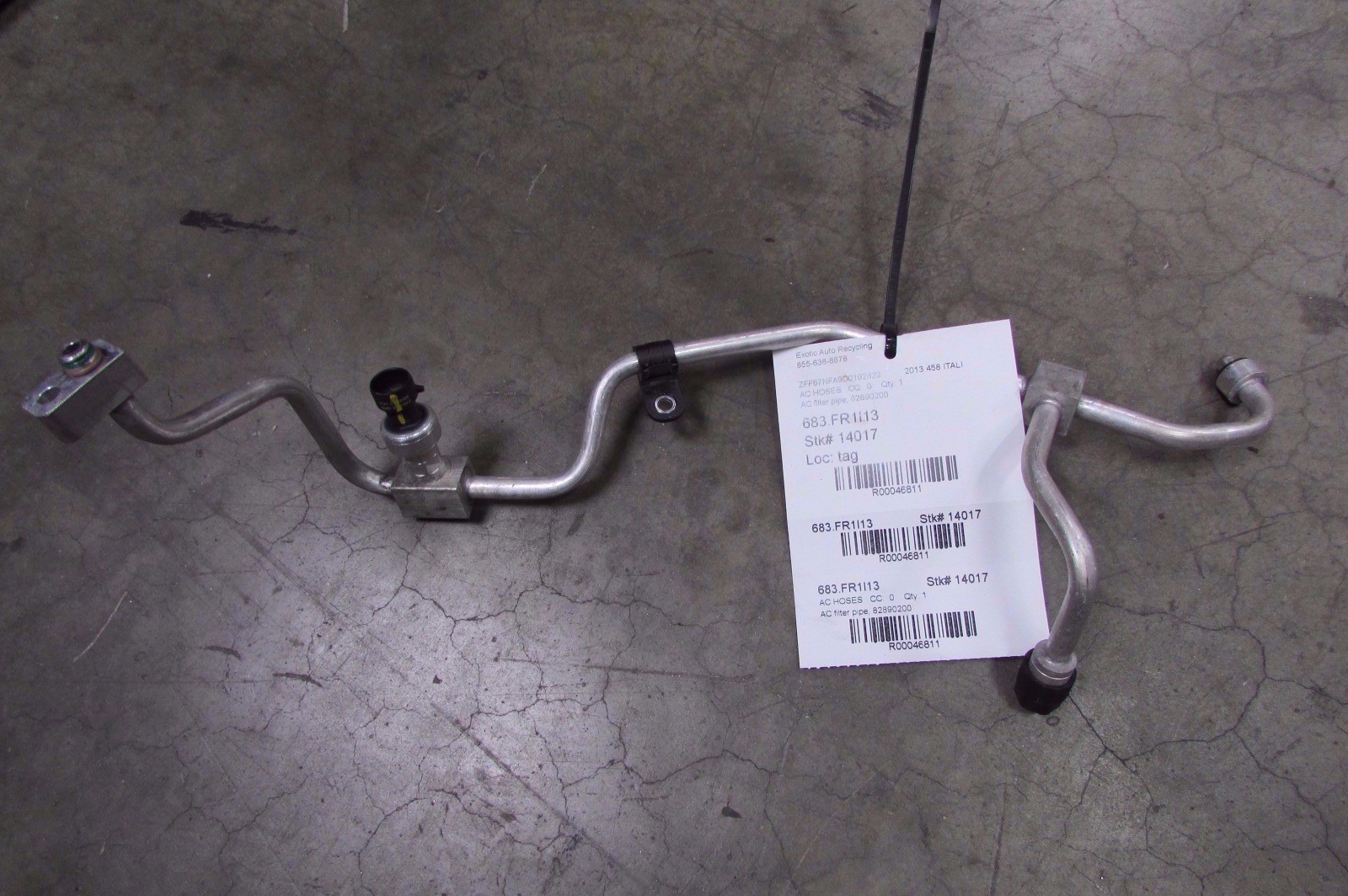 Ferrari 458 Italia, AC Filter Pipe, Used, P/N 82890200
