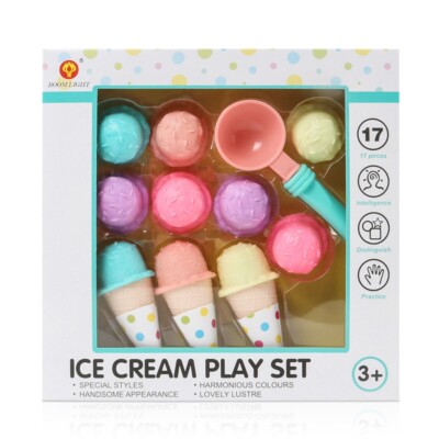 17Pcs Kids Ice Cream Play Set Pretend Play Cones Scoops Food
