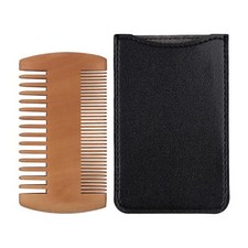 Pearwood Beard Comb for Men Dual-Sided Wooden Grooming Comb with Leather Case