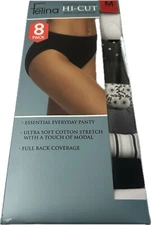 Felina Hi-Cut Cotton Stretch Full Coverage Panties, Briefs, Size Medium, 8 Pack