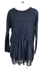 ATSURO TAYAMA Black Knitted Pleated Top Shirt Sweater Pullover 38 S- M 4 5 6