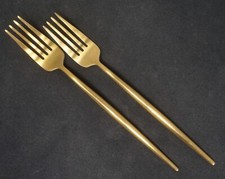 Gold Mid Modern Stainless Steel Dinner Fork set of 2. 8 3/4" Long