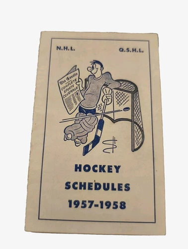 1957-58 NHL HOCKEY SCHEDULE RARE QSHL GOALIE MAURICE RICHARD TERRY SAWCHUK AHL
