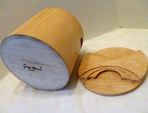 MCM Art Deco GEORGES BRIARD Blonde Teakwood ICE BUCKET Staved Wood BARWARE Chest - Picture 7 of 9