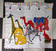 4 Vintage Cafe Short Circus Animals Rainbow Pom Pom Print Curtain Panels 29"x26"