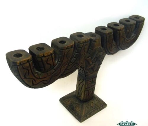 Raro Lámpara de Hanukkah de madera tallada a mano Menorah Haití 1950s - Imagen 4 de 7