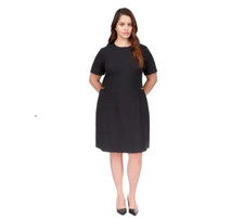 $135 Michael Kors Plus Size Chain-Trim Short-Sleeve Dress, Black, 1X