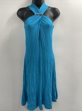 Michael Kors Women's Rayon Blend Solid Turquoise Sleeveless Dress Size 6