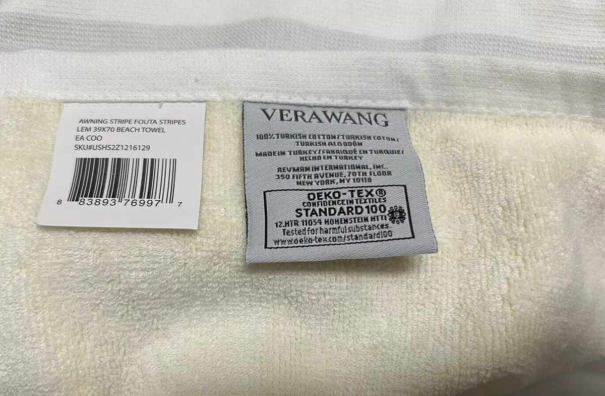 Vera Wang Beach Towel Gray White Yellow Awning Stripe 39