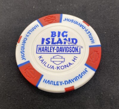 Kailua-Kona, Hawaii Big Island Harley  Poker Chip / White Red & Blue Scratch