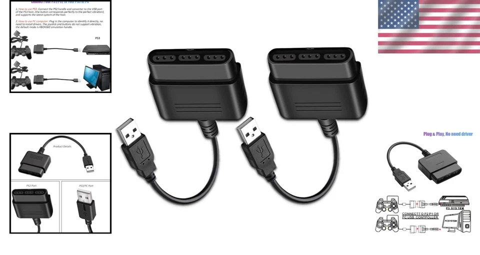 Adattatore da Controller PS2/PS1 a USB, Confezione da 2 per PC e PS3 Gaming - Configurazione Senza Sforzo - Immagine 2 di 4