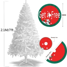 5/6/7ft White Artificial Christmas Tree Bushy Xmas Tree 1000 Branch Tips w/Stand