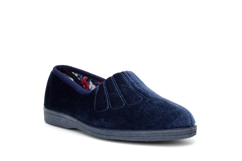 Zapatillas de ajuste ancho para mujer Zapatillas sin cordones Suela de goma cosida con abanico Azul marino - Imagen 3 de 6