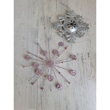 Glitter pink silver snowflake ornament Xmas set