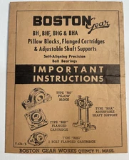 Vintage Boston Gear Works Instruction Booklet Pillow Block Quincy Mass