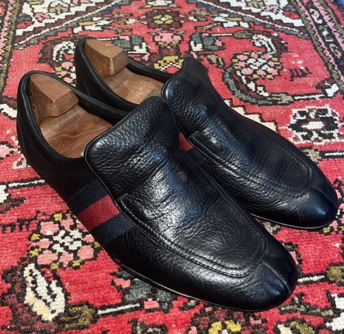 Mens Gucci Black Leather Moccasin Slip on Loafers, Sz. 11G 11.5US