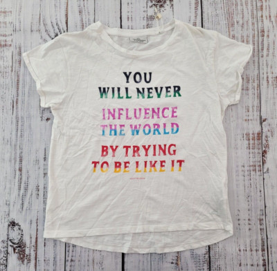 NWOT Funky Buddha Influence The World White Short Sleeve Tee Women's S