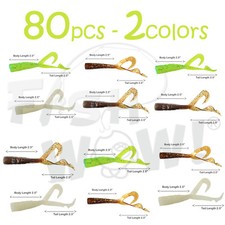 80pcs 5" (with tail extended) Scampi Twin Tail Perch Grub 2-color Set NEW lot