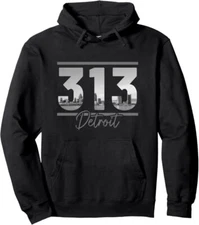 Detroit 313 Area Code Skyline Michigan Vintage Pullover Hoodie