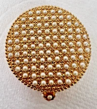 Vintage Gold with Pearls Max Factor Solid Perfume Golden Woods 1 1/2 inch