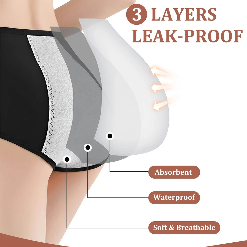 5 Pack Womens Cotton Period Panties Leakproof Underwear Menstrual Briefs Panty - Image 2 of 4