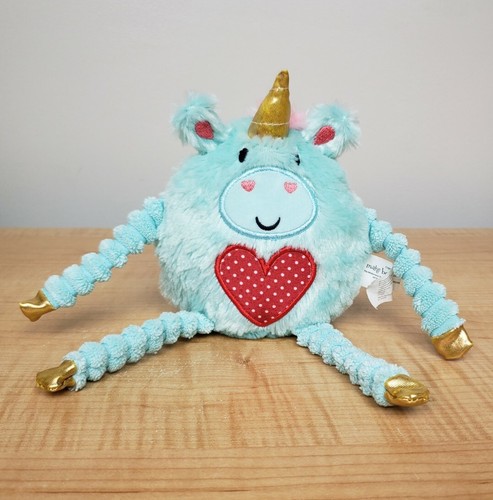 Make Believe Ideas blaues Einhorn Plüsch rotes Herz lange Beine gold Valentinstag