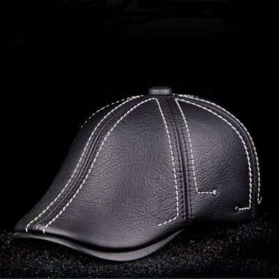 Leather Berets Hats Genuine Leather Berets Hats For Men Black Cowhide High Qual
