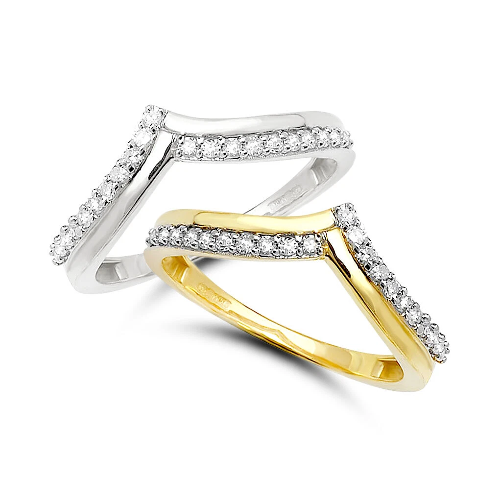Wishbone Shaped 9ct White or 9ct Yellow Gold 15pts Diamond Wedding Ring Band