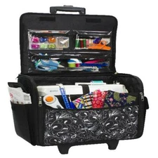 New Black Floral Rolling Tote Sewing Machine Wheeled Carrier Storage Bag Case