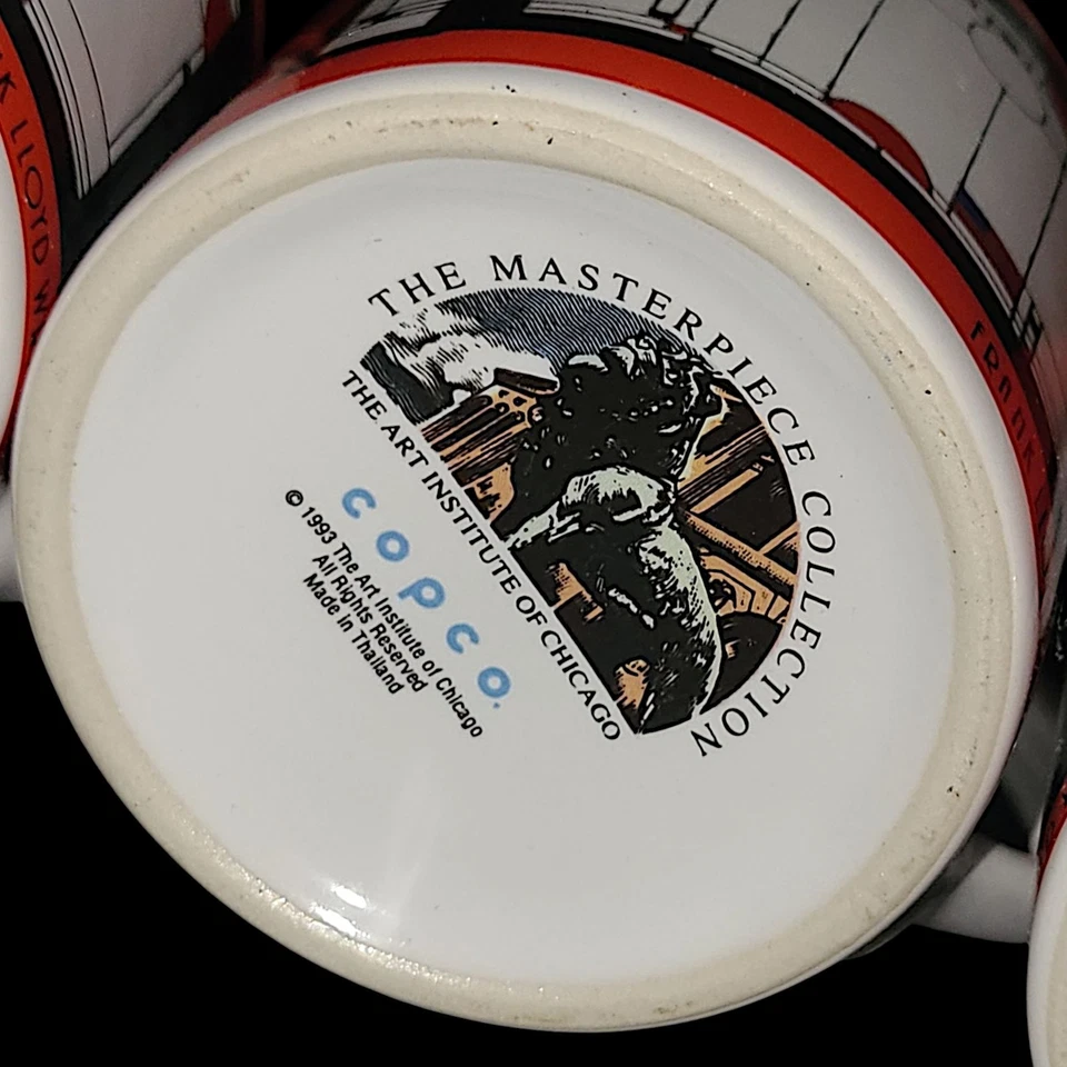 Frank Lloyd Wright Stained Glass Design Two Small Mugs 1993 Art Institute - Image 4 of 4