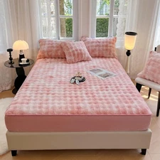 Plush Shaggy Fitted Sheet Full Size-Velvet Fitted Sheet Faux Fur Bottom Sheet...