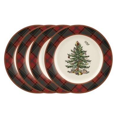 Best Spode Christmas Tree Tartan Salad Plate Set of 4 - 7.75'' Earthenware Plate