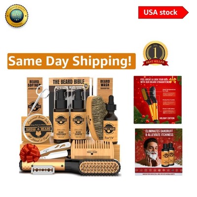All-in-One Beard Grooming Kit: Straightener, Brush, Oil & Accessories for Men