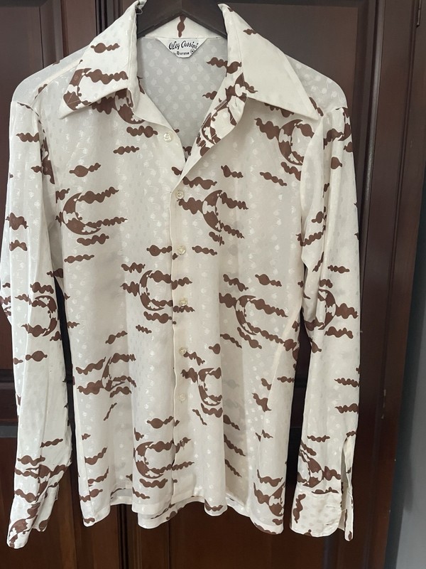 Vtg Hawaiin Dinner L/s Burma Shirt Oleg Cassini Moon Clouds